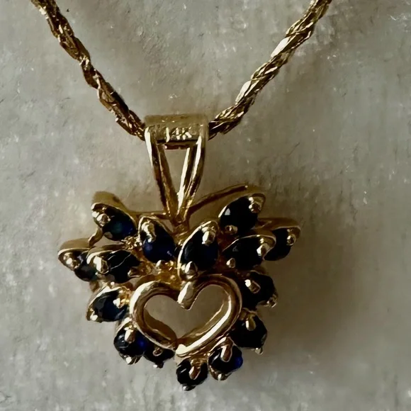 Sapphire Heart Shape Pendant 14K Gold Necklace - Picture 4 of 6